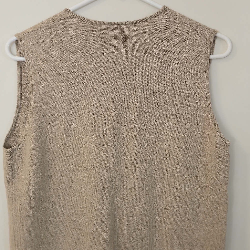 JACOB L Beige V-Neck Sleeveless Tank Minimalist Layering Essential Knit Vest Top - Picture 7 of 11